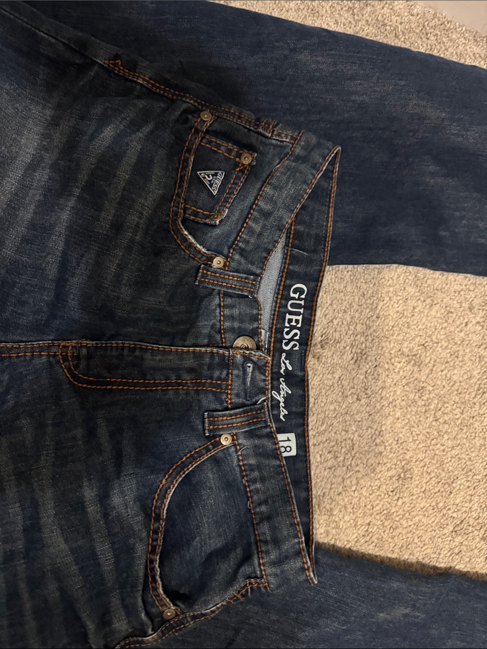 Guess Dark Blue Boot Cut Jeans with Orange Stitching